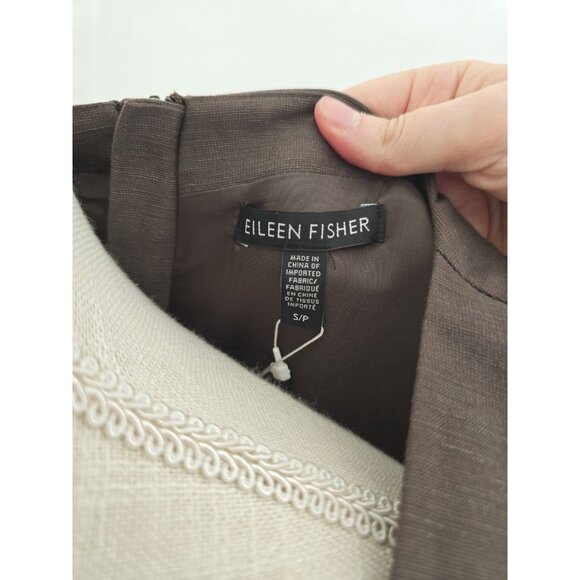 Eileen Fisher Linen Tencel Sleeveless Brown Drapey Scoop Shift Dress S Small - Picture 8 of 13